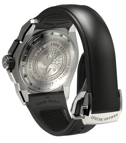 mechanical automatic black GMT watch with black rubber strap