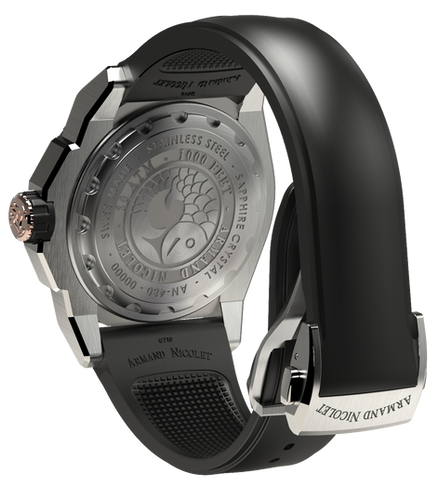 mechanical automatic black and rose gold color watch with black rubber strap
