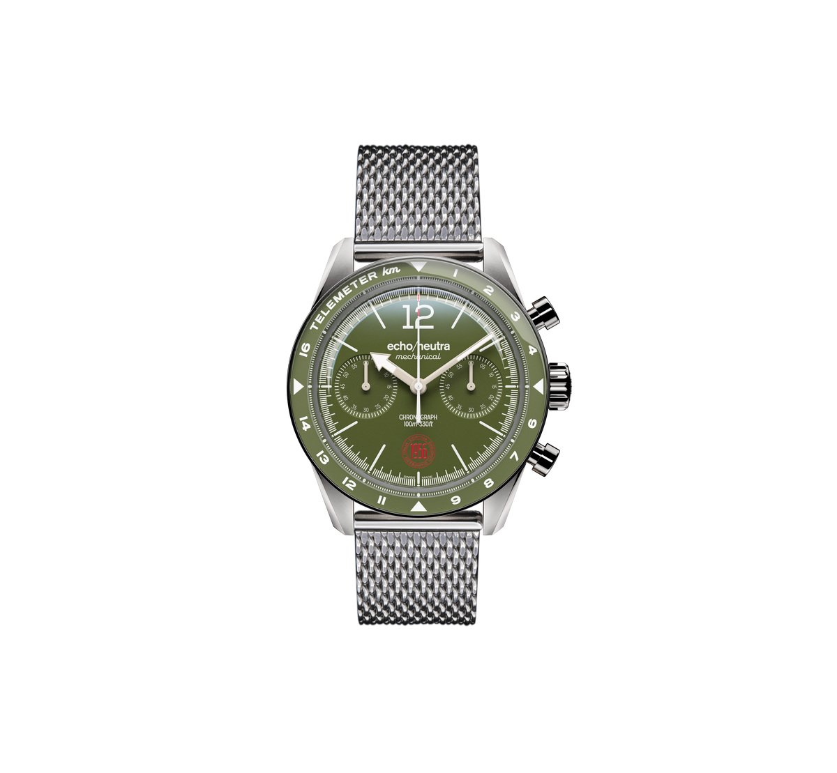1956 Cronografo Alpine Green - Gomma Tropicale Nera / Pelle Vintage Nera