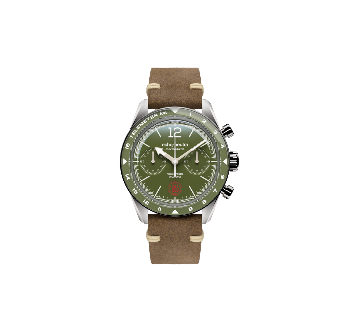 1956 Cronografo Alpine Green - Gomma Tropicale Nera / Pelle Vintage Nera