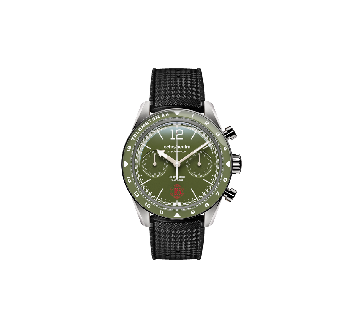 1956 Cronografo Alpine Green - Gomma Tropicale Nera / Pelle Vintage Nera