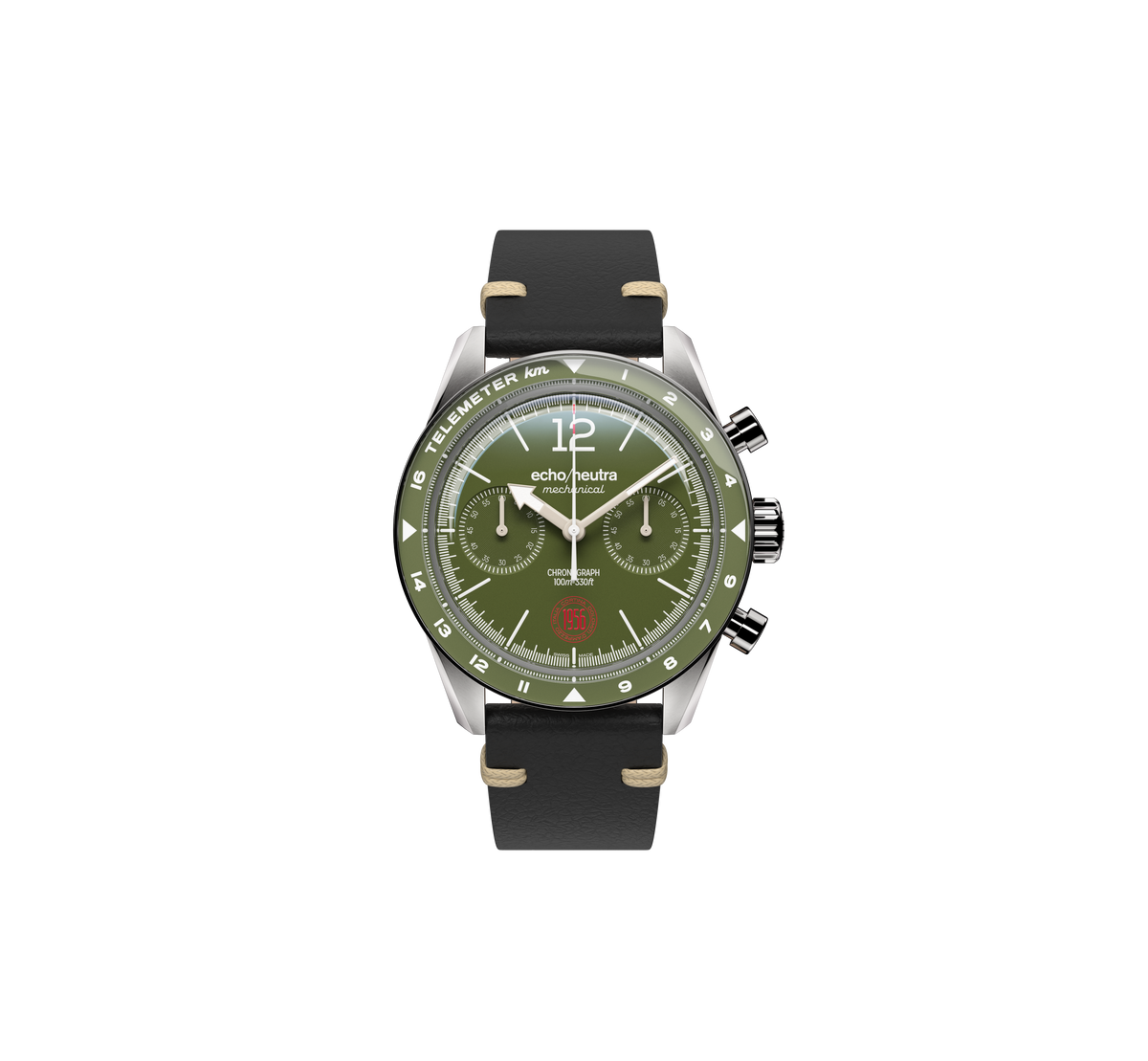 1956 Cronografo Alpine Green - Gomma Tropicale Nera / Pelle Vintage Nera