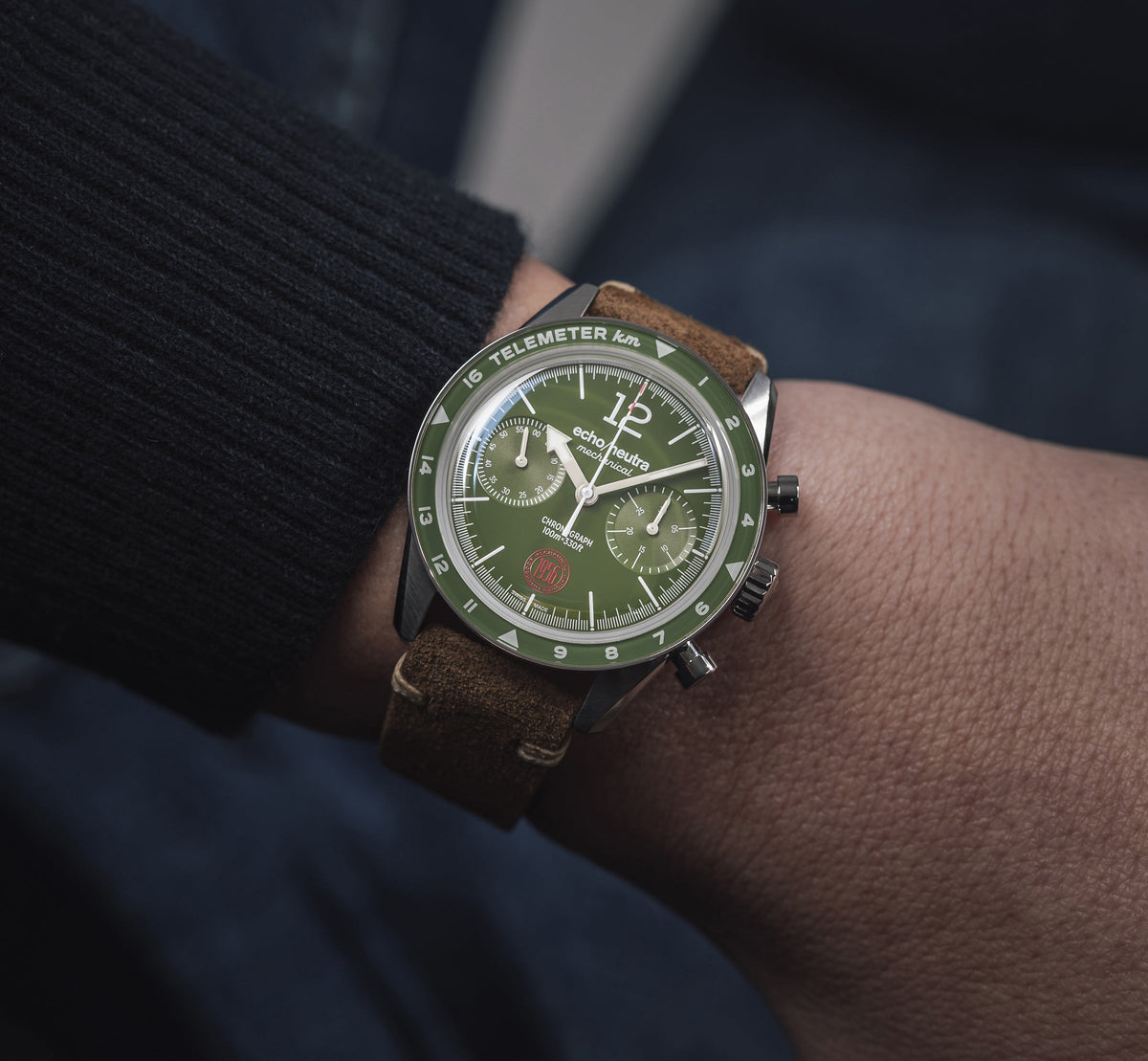 1956 Cronografo Alpine Green - Gomma Tropicale Nera / Pelle Vintage Nera