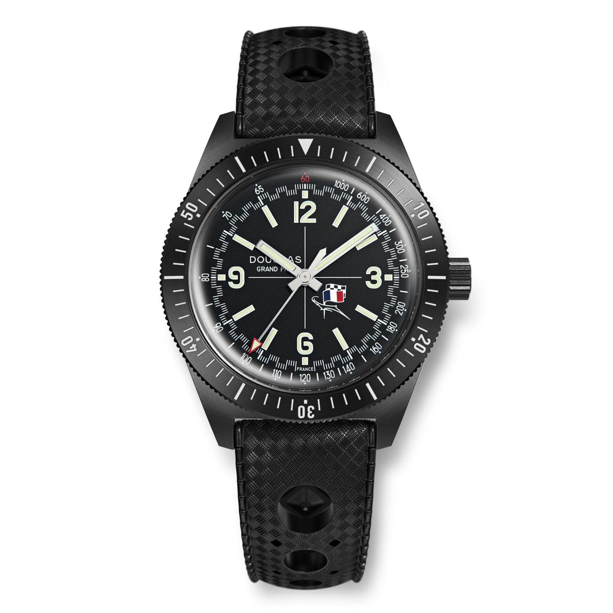 Douglas Grand Prix Professional Racing Watch - Black PVD - René Bonnet Djet 1962 Limited Edition - Black Rally Leather Strap