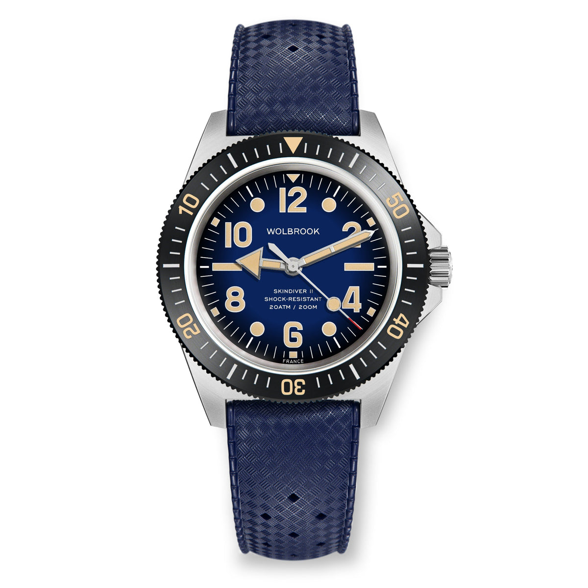 Skindiver II Automatic Dive Watch - "Jumbo Indices" Smoked Blue - Blue "Tropic" Rubber Strap