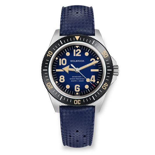 Skindiver II Automatic Dive Watch - "Jumbo Indices" Smoked Blue - Blue "Tropic" Rubber Strap