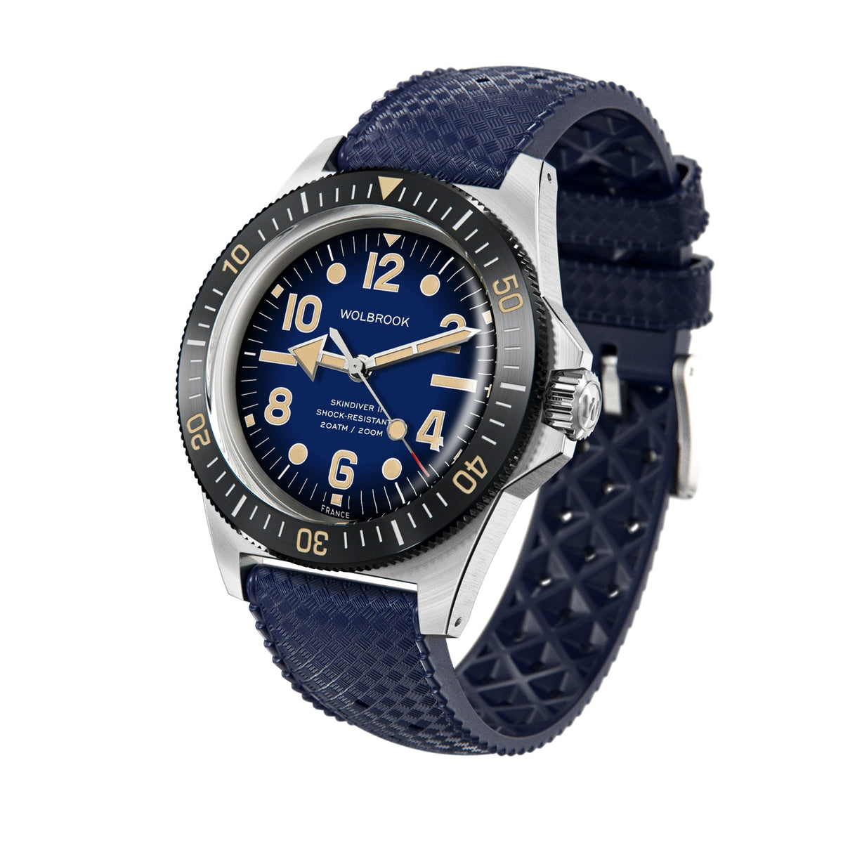 Skindiver II Automatic Dive Watch - "Jumbo Indices" Smoked Blue - Blue "Tropic" Rubber Strap