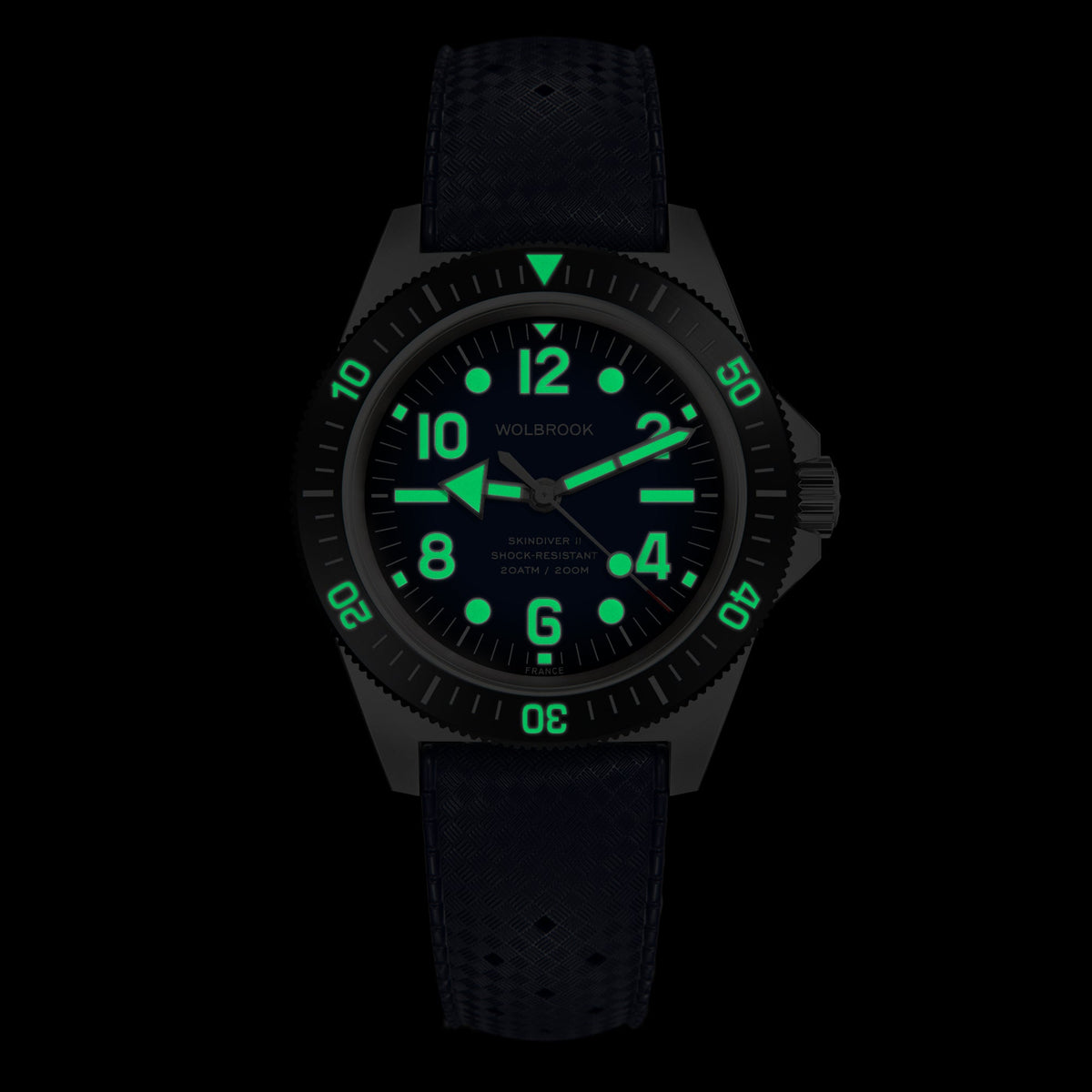 Skindiver II Automatic Dive Watch - "Jumbo Indices" Smoked Blue - Blue "Tropic" Rubber Strap