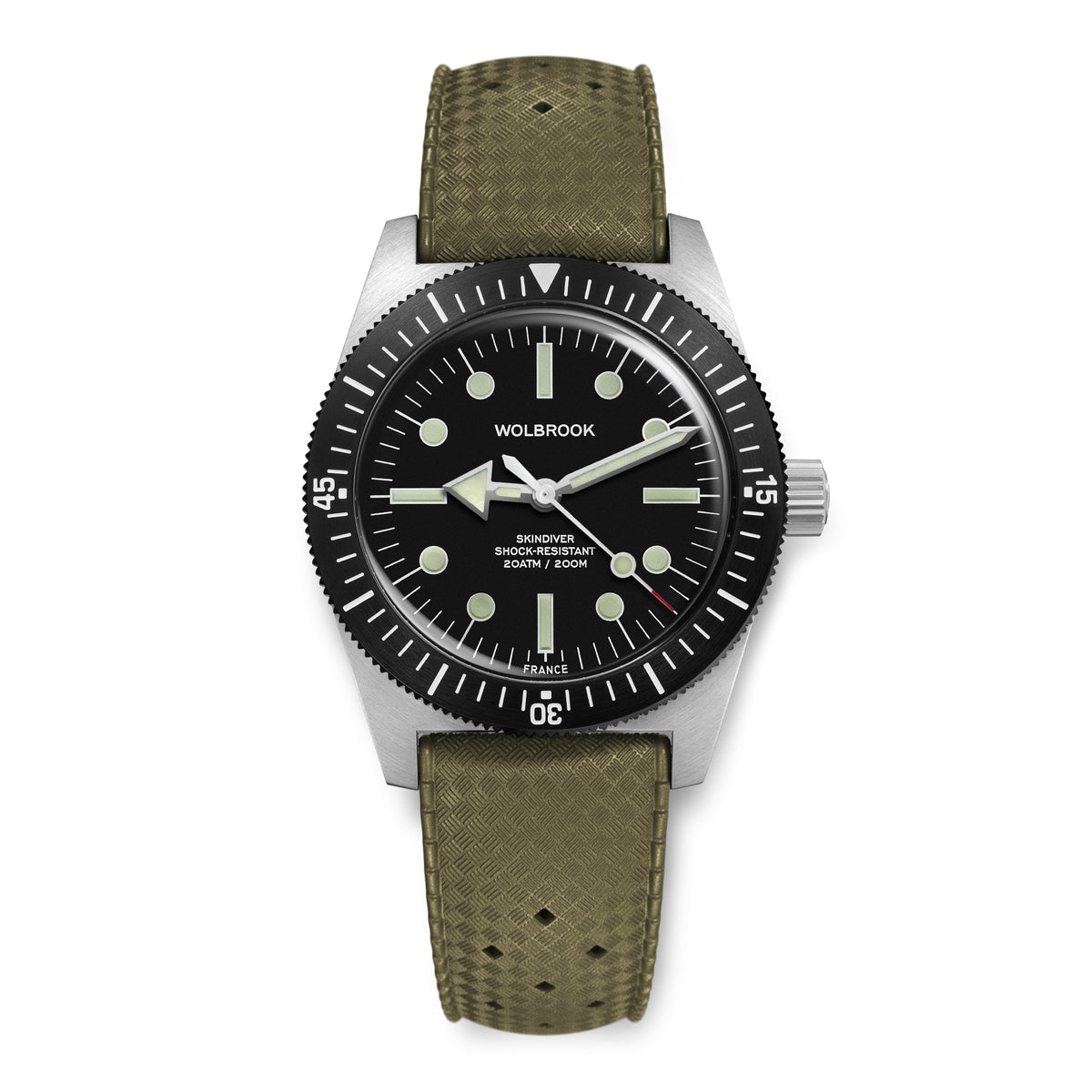 Skindiver Automatic Dive Watch - 38 mm - Military Green "Tropic" Rubber Strap
