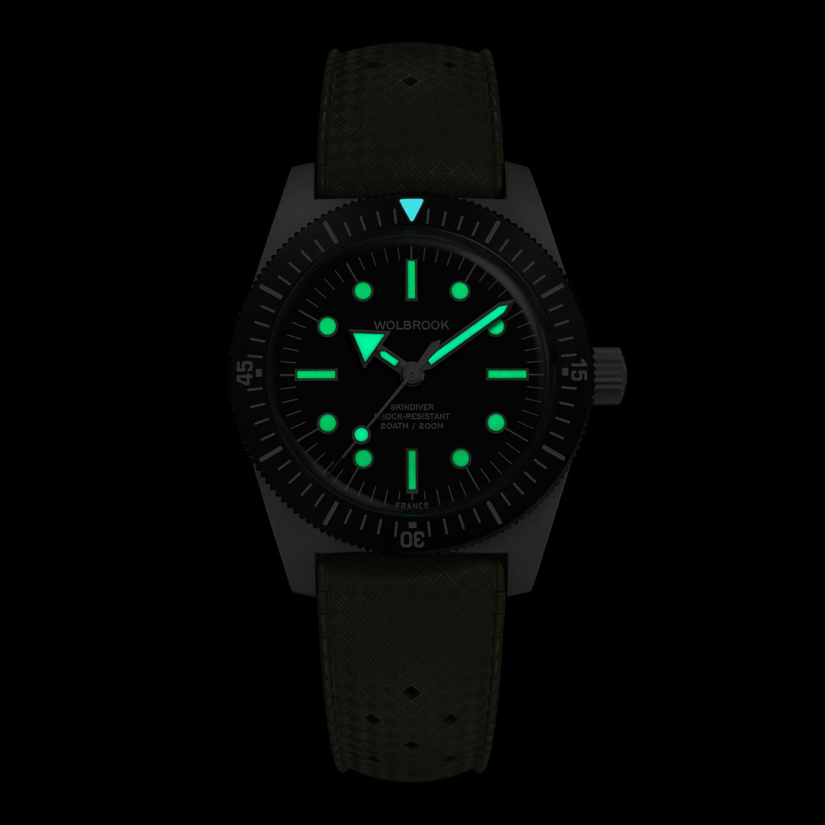 Skindiver Automatic Dive Watch - 38 mm - Military Green "Tropic" Rubber Strap
