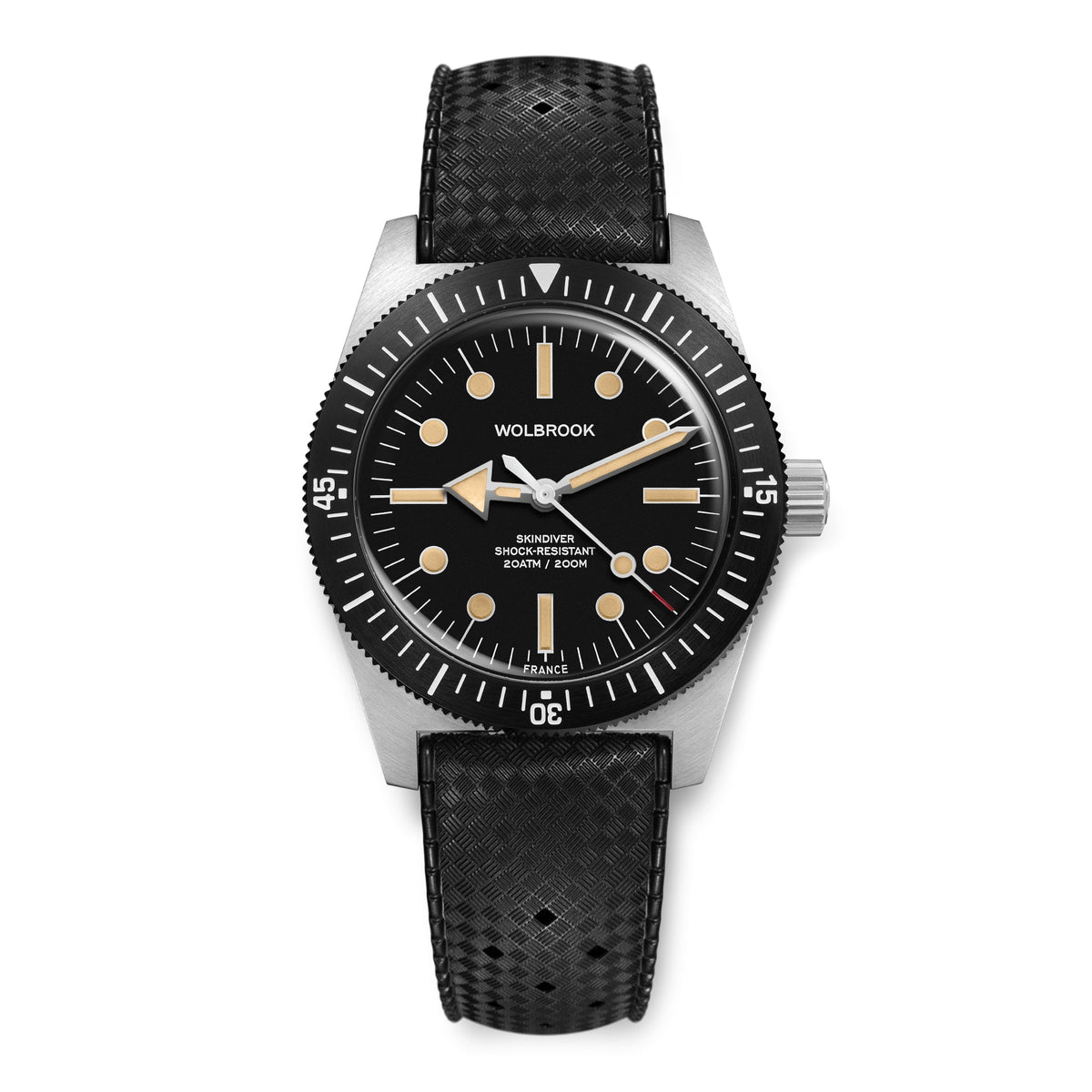 Skindiver Automatic Dive Watch - 38 mm - Old Radium Lume - Black "Tropic" Rubber Strap