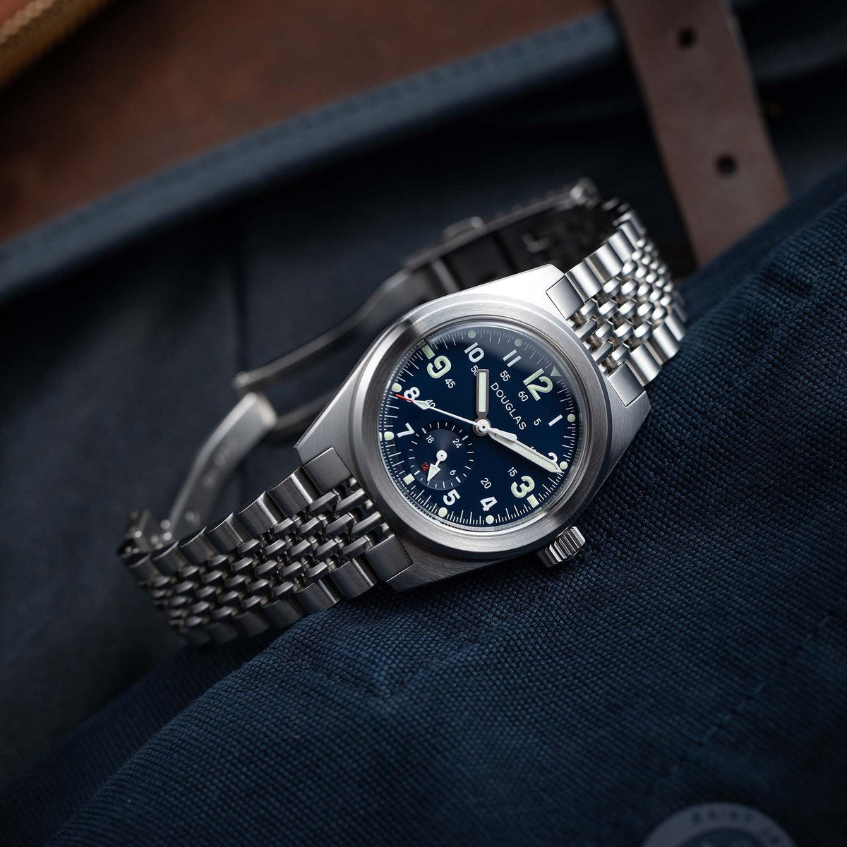 Outrider Professional Mecaquartz 38 Field Watch – Blue - Blue Nylon & Leather Strap