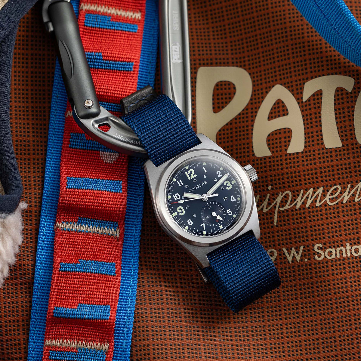 Outrider Professional Mecaquartz 38 Field Watch – Blue - Blue Nylon & Leather Strap
