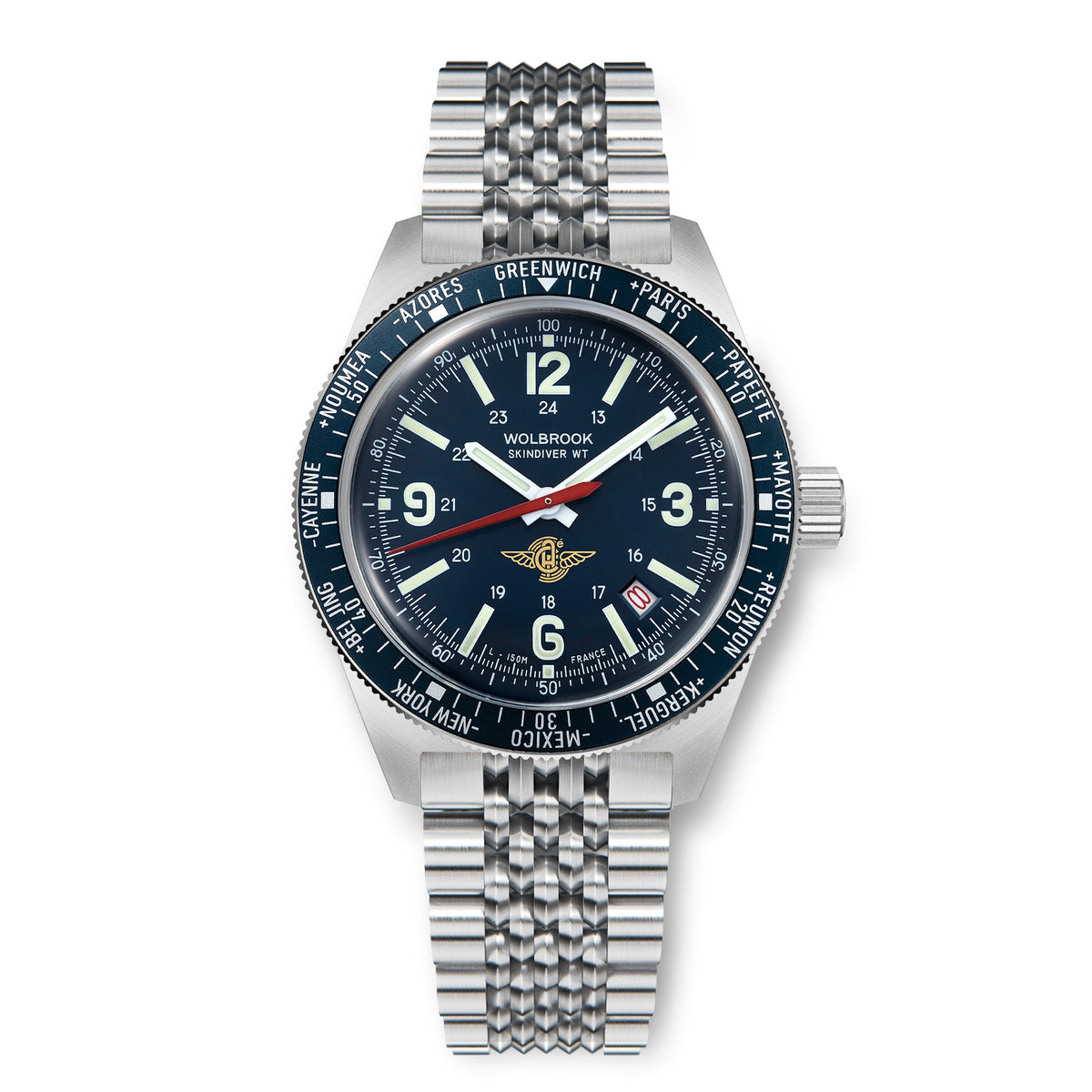 Skindiver WT Automatic Watch - Aéro-Club de France - Special Edition - Blue One-Piece Leather Strap / No