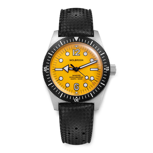 Skindiver Automatic 38 mm Jumbo Dive Watch - Yellow - Black "Tropic" Rubber Strap