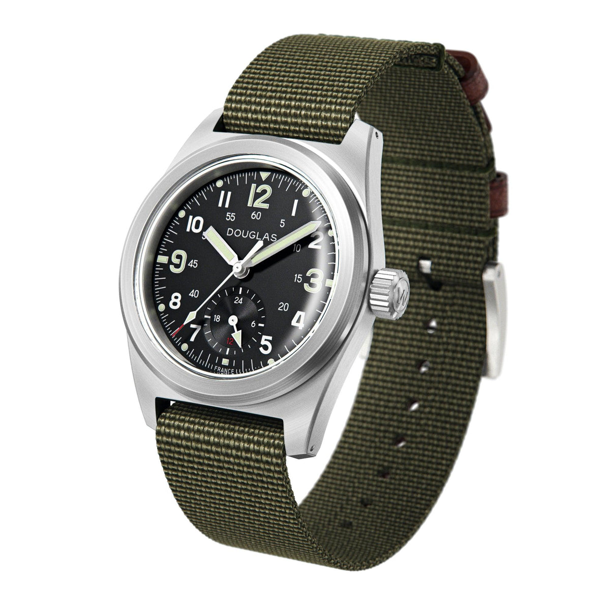 Outrider Professional Mecaquartz 38 Field Watch – Black - Green Nylon & Leather Strap