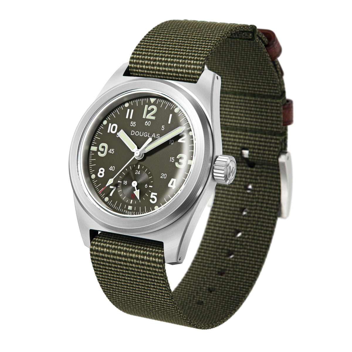 Outrider Professional Mecaquartz 38 Field Watch – French Army Green - Green Nylon & Leather Strap