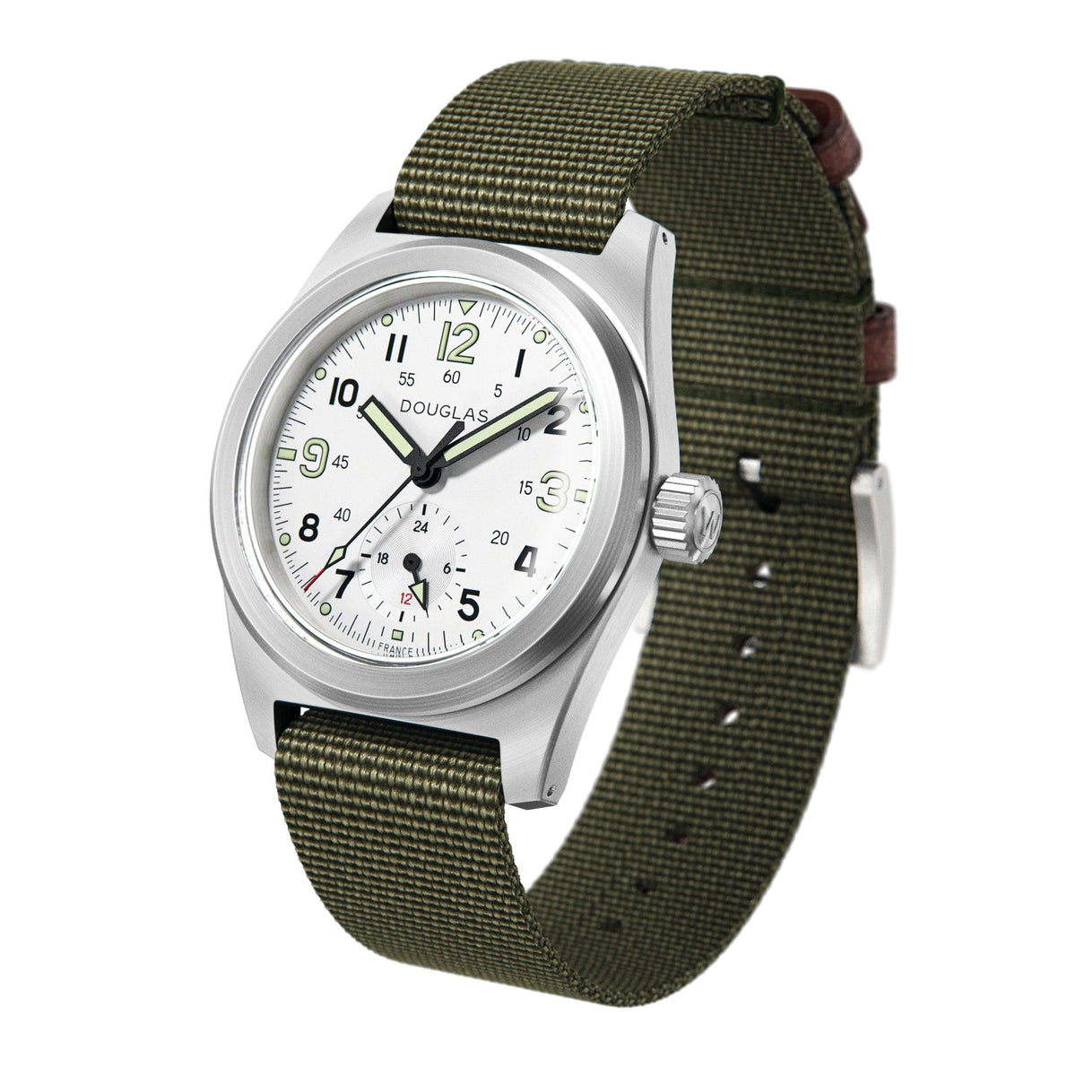 Outrider Professional Mecaquartz 38 Field Watch – White - Green Nylon & Leather Strap