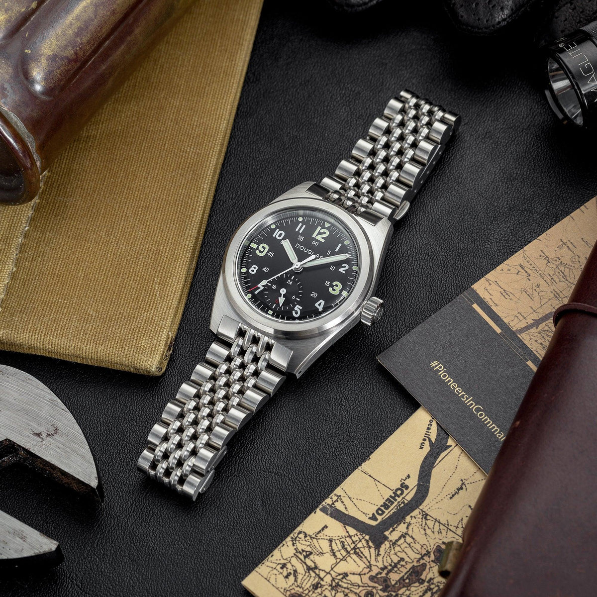 Outrider Professional Mecaquartz 38 Field Watch – Black - Green Nylon & Leather Strap