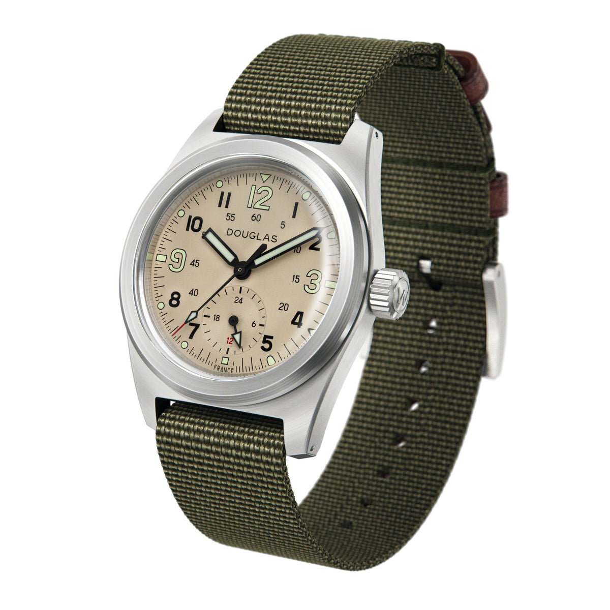 Outrider Professional Mecaquartz 38 Field Watch – Desert Sand - Green Nylon & Leather Strap