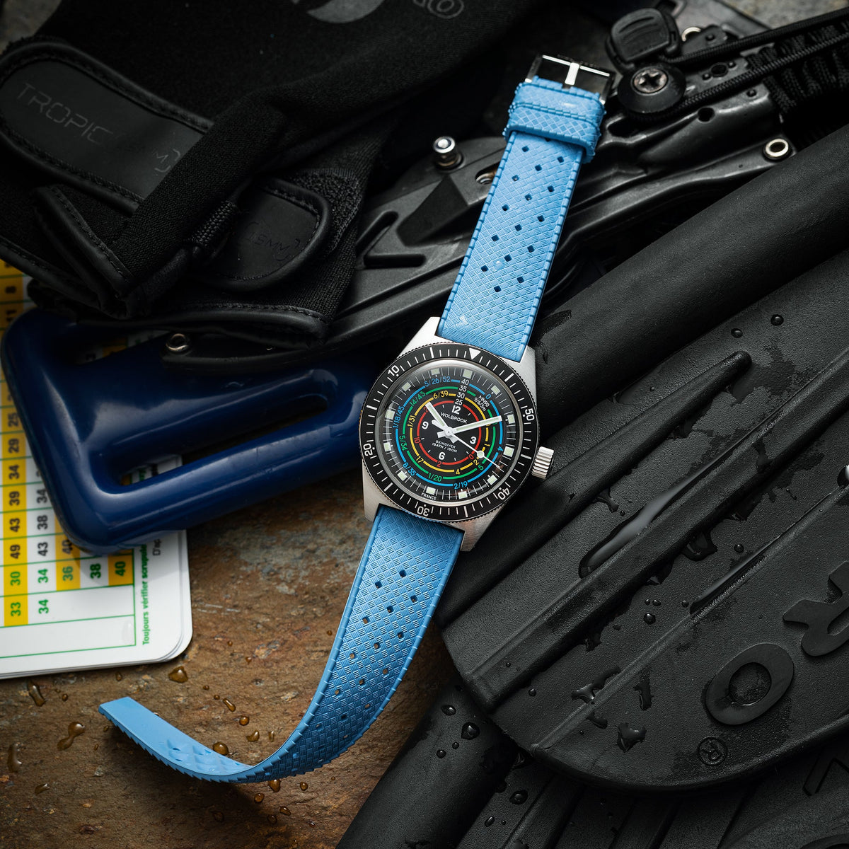 Skindiver Decompression Automatic Watch - MN90 - Sky Blue "Tropic" Rubber Strap