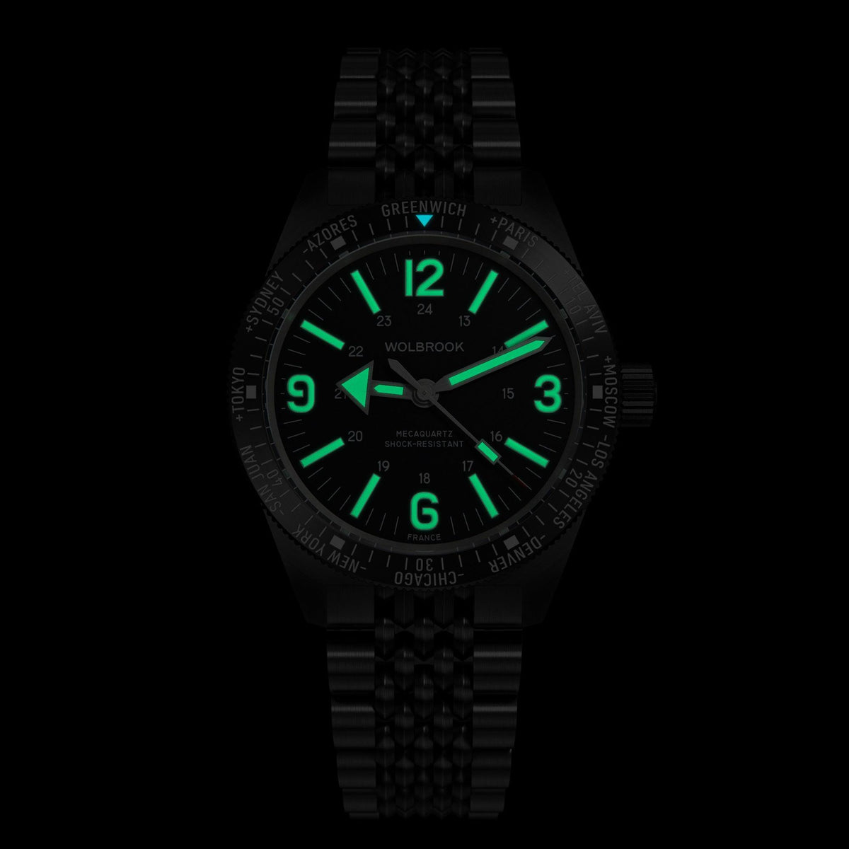 Skindiver WT Mecaquartz Watch - Green Lum & Black PVD - Black Nylon & Leather Strap