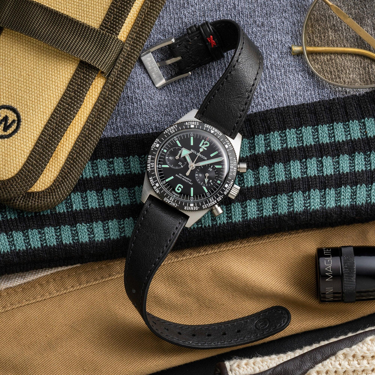 Skindiver WT Chrono-Mecaquartz Chronograph - Black Leather Strap