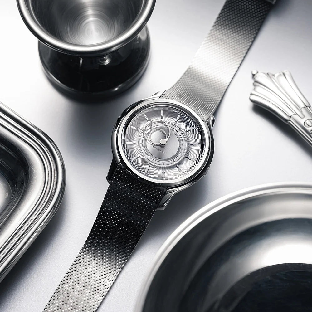 La Pièce n°2 - Silver - Leather strap - Grained Blue