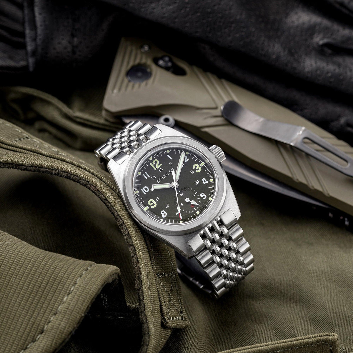 Outrider Professional Mecaquartz 38 Field Watch – French Army Green - Green Nylon & Leather Strap