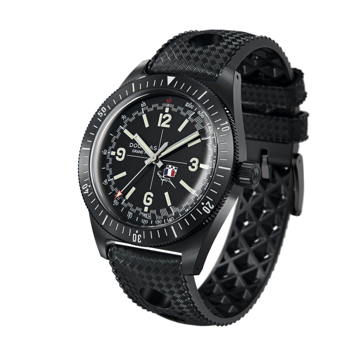 Douglas Grand Prix Professional Racing Watch - Black PVD - René Bonnet Djet 1962 Limited Edition - Black Rally Leather Strap