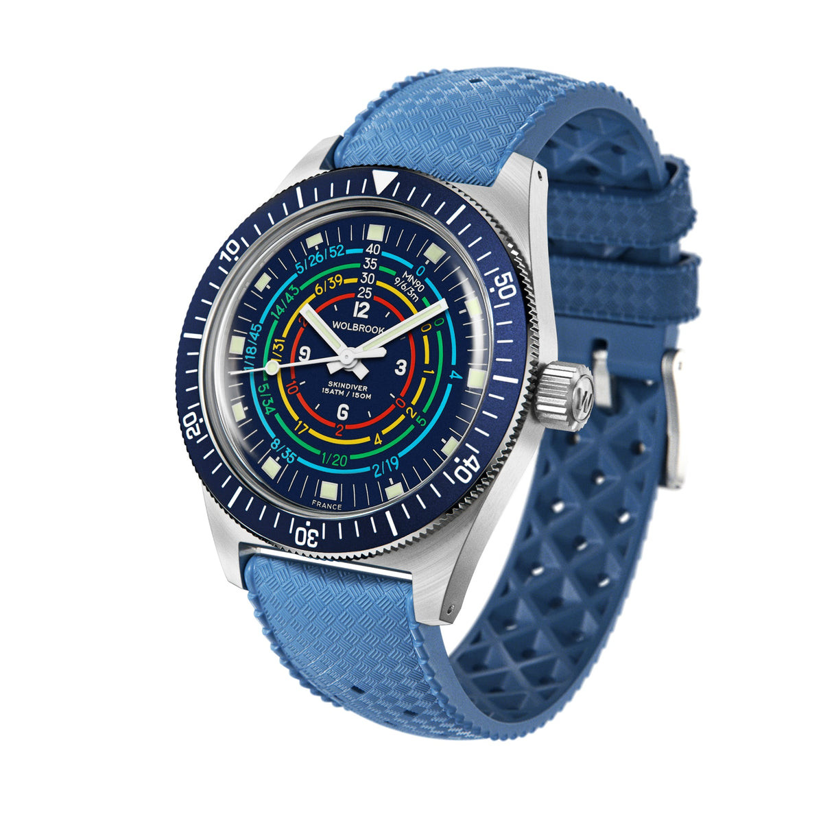 Skindiver Decompression Automatic Watch - MN90 - Blue - Dark Blue "Tropic" Rubber Strap
