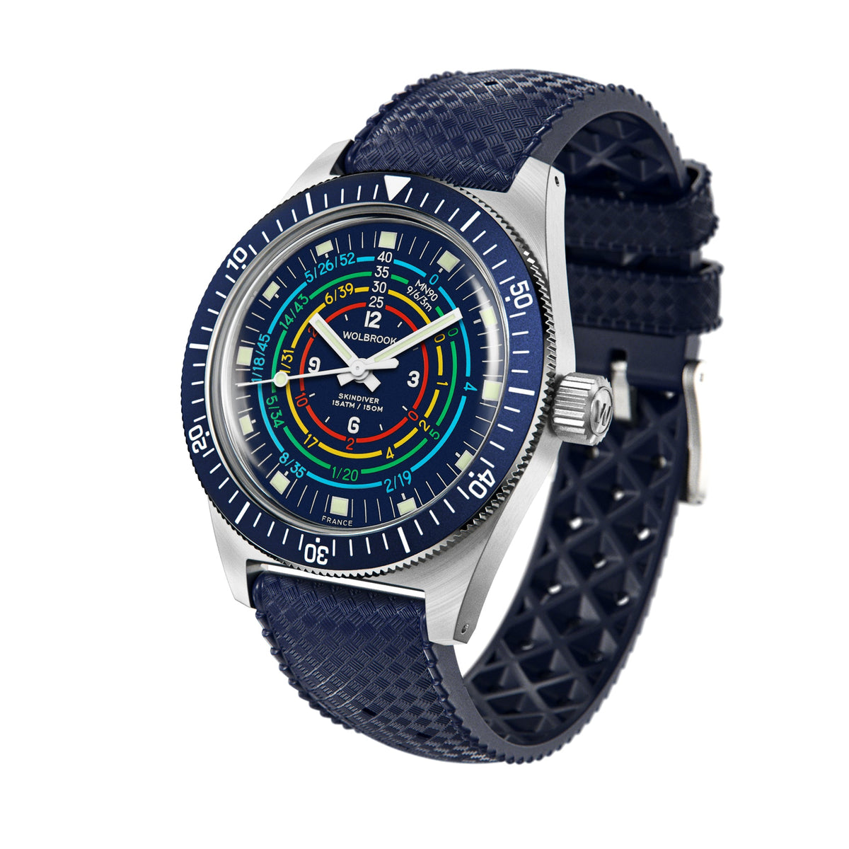 Skindiver Decompression Automatic Watch - MN90 - Blue - Dark Blue "Tropic" Rubber Strap
