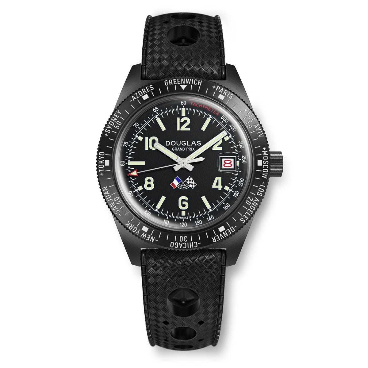 Douglas Grand Prix WT Professional Racing Watch - Black PVD - René Bonnet Djet 1962 Limited Edition - Black Rally Leather Strap