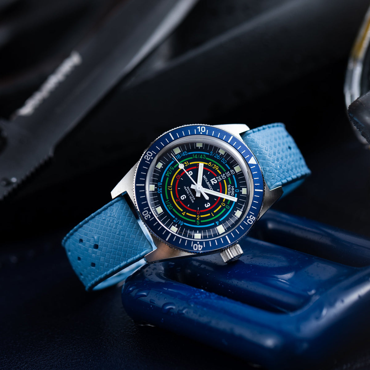 Skindiver Decompression Automatic Watch - MN90 - Blue - Dark Blue "Tropic" Rubber Strap