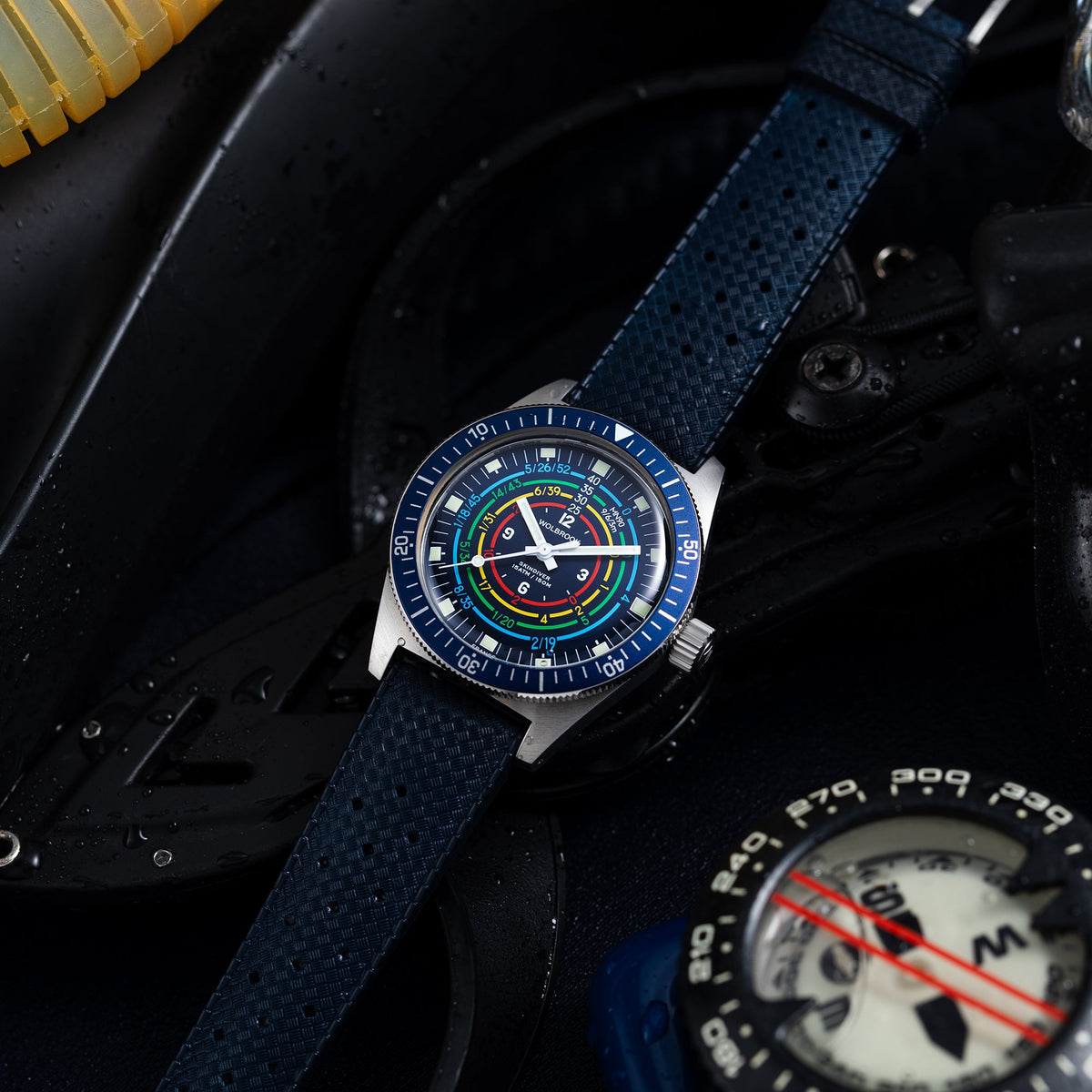 Skindiver Decompression Automatic Watch - MN90 - Blue - Dark Blue "Tropic" Rubber Strap