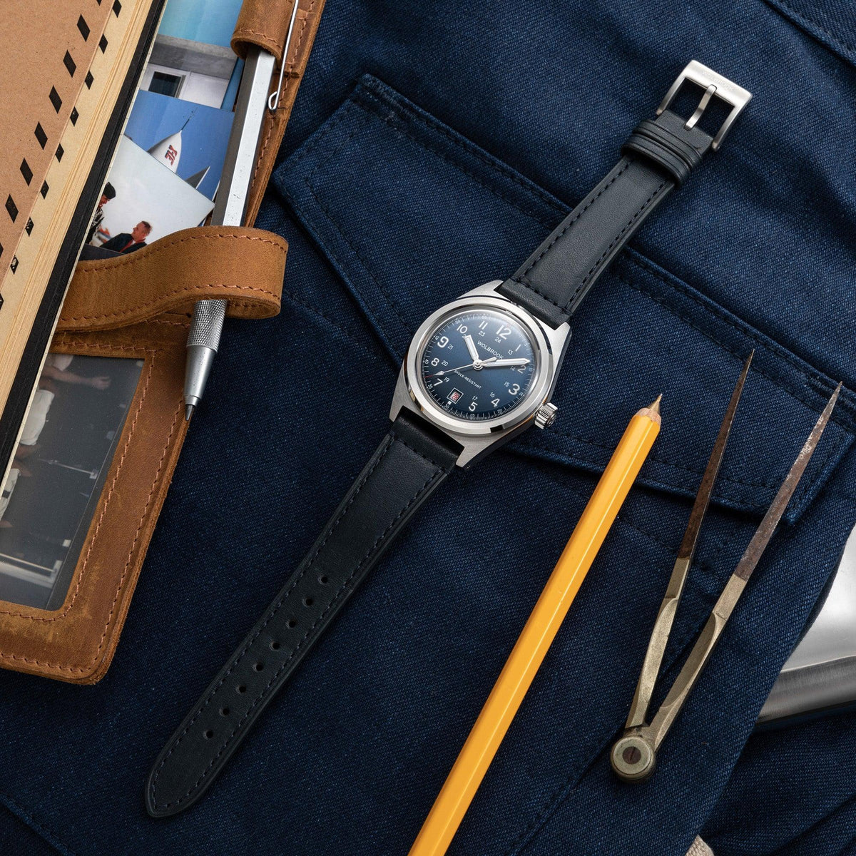 Outrider Automatic Watch – Blue - Blue Leather Strap