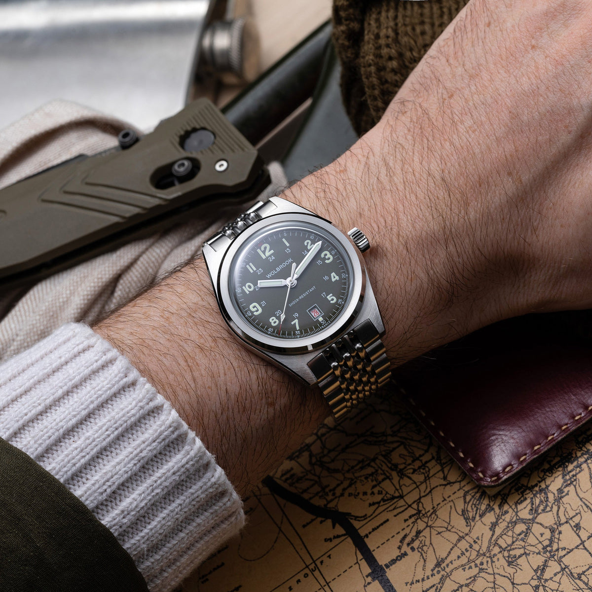 Outrider Automatic Watch – French Army Green - Brown Leather Strap