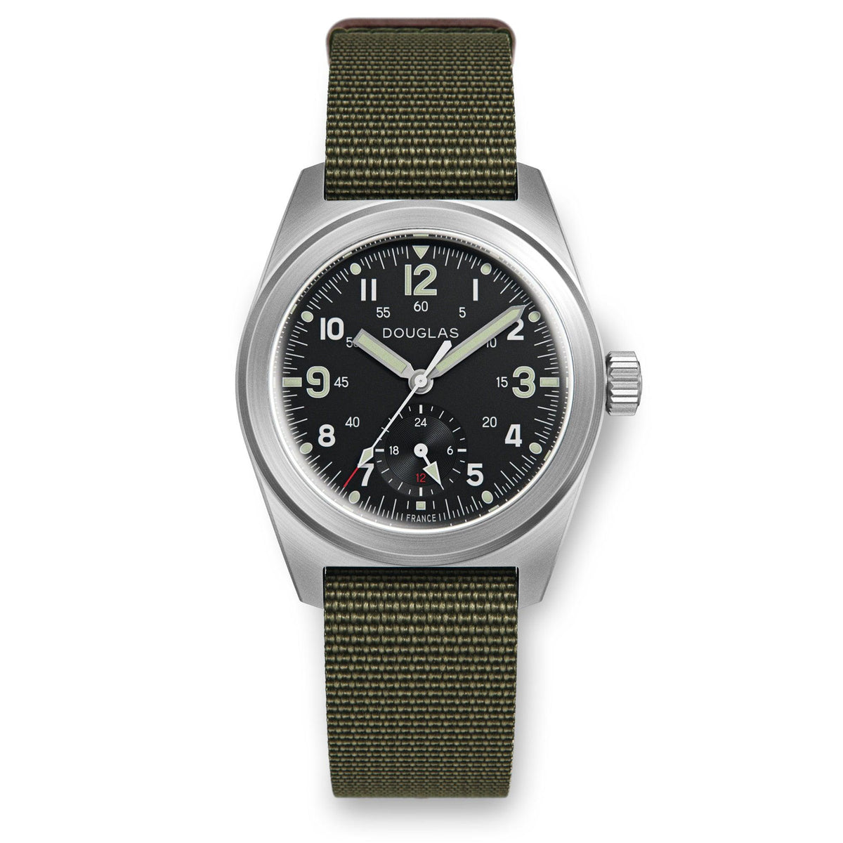 Outrider Professional Mecaquartz 38 Field Watch – Black - Green Nylon & Leather Strap