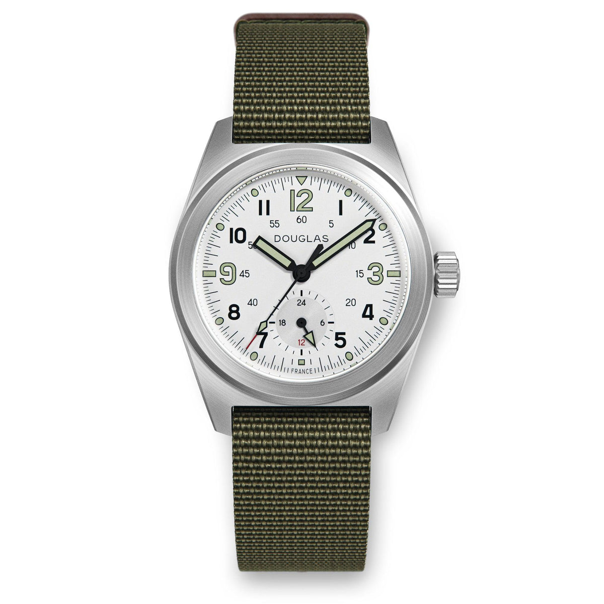 Outrider Professional Mecaquartz 38 Field Watch – White - Green Nylon & Leather Strap