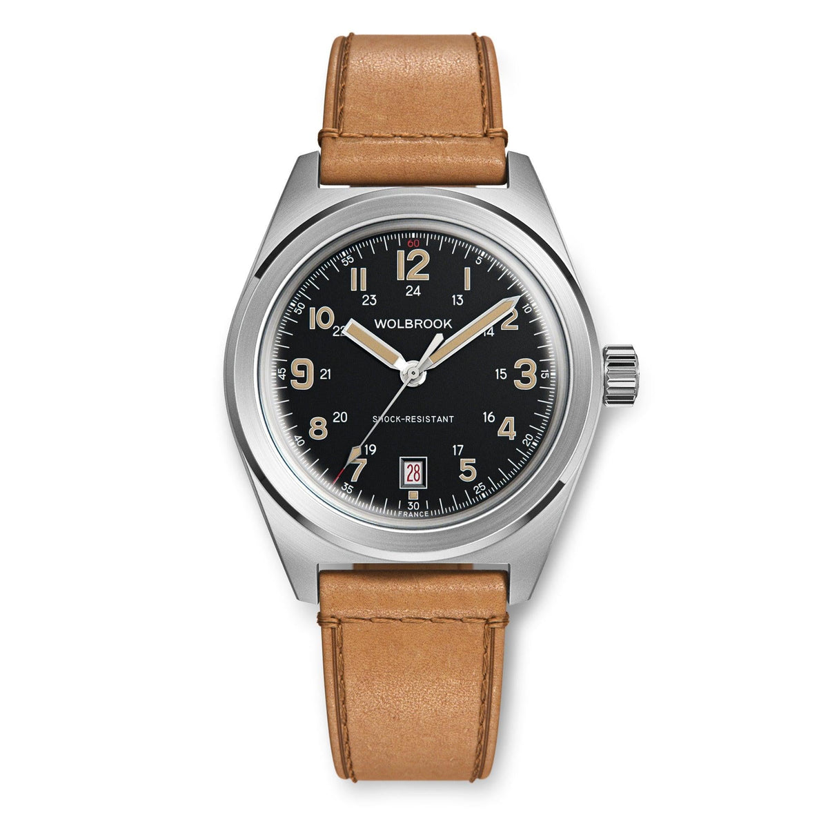Outrider Automatic Watch - Black Vintage - Camel Leather Strap