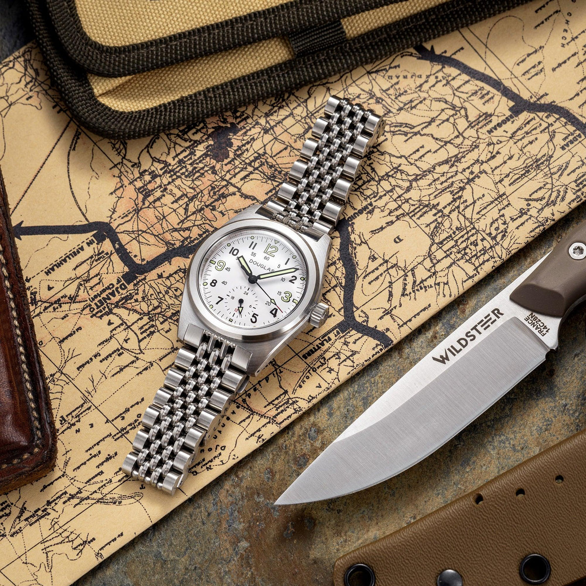 Outrider Professional Mecaquartz 38 Field Watch – White - Green Nylon & Leather Strap