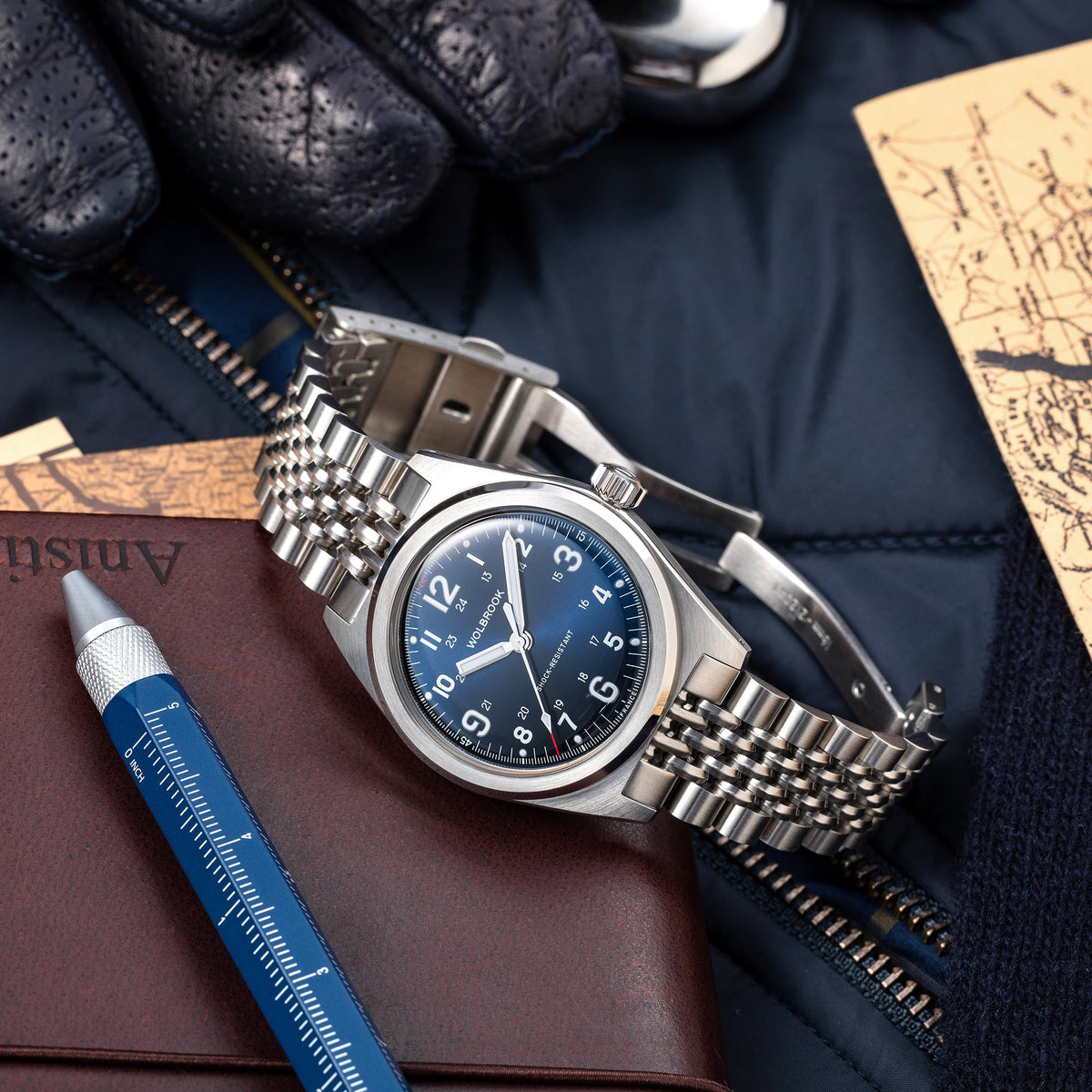 Outrider Automatic Watch – Blue, No Date - Blue Leather Strap