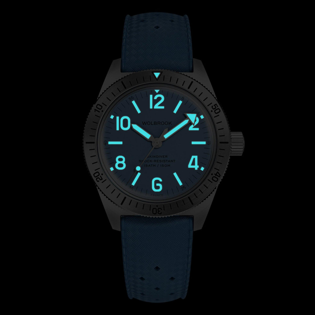 Skindiver Automatic Watch – Sky Blue - White "Tropic" Rubber Strap