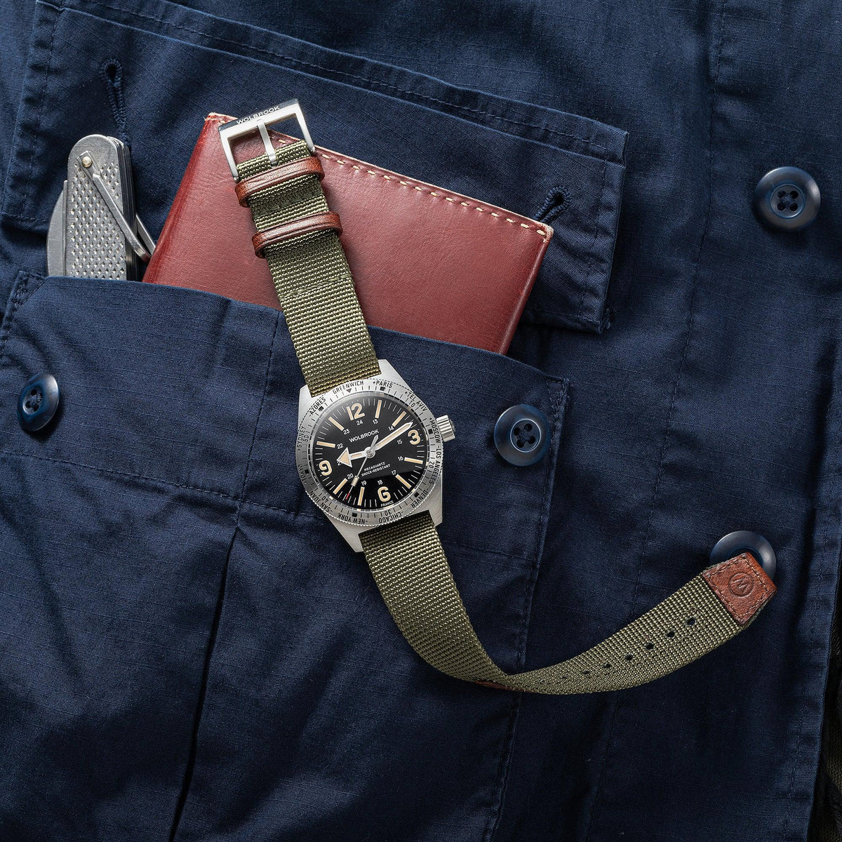 Skindiver WT Mecaquartz Watch - Vintage & Steel - Green Nylon & Leather Strap