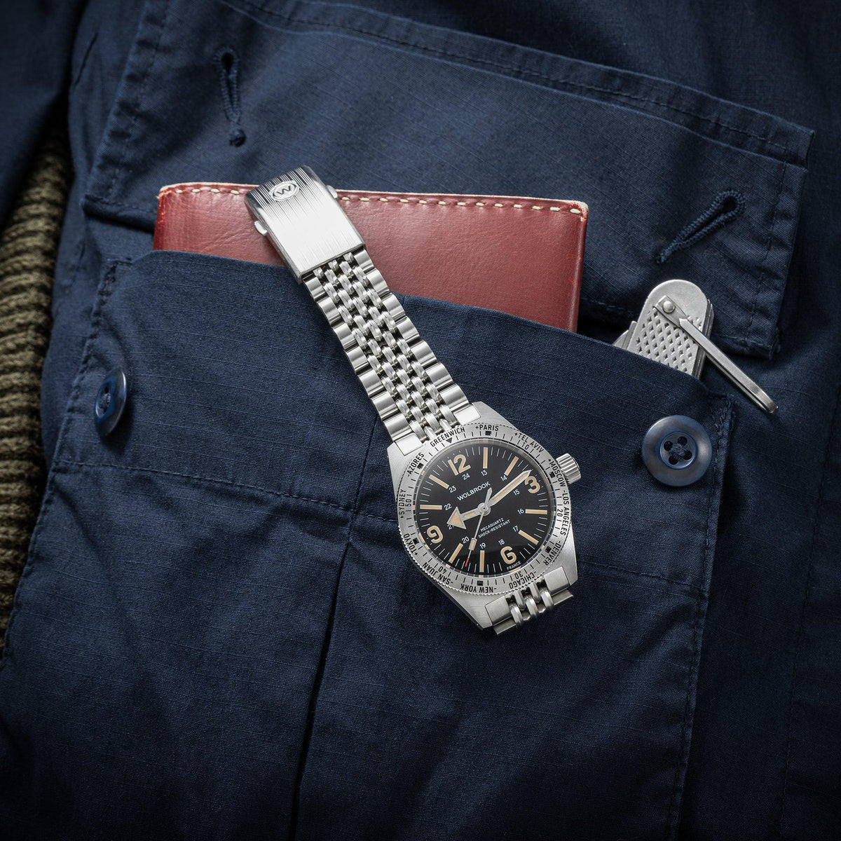 Skindiver WT Mecaquartz Watch - Vintage & Steel - Green Nylon & Leather Strap