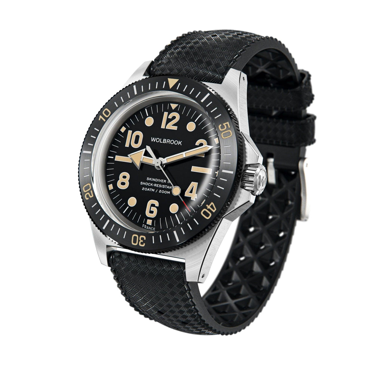 Skindiver II Automatic Dive Watch - "Jumbo Indices" & Vintage Lum - Black "Tropic" Rubber Strap