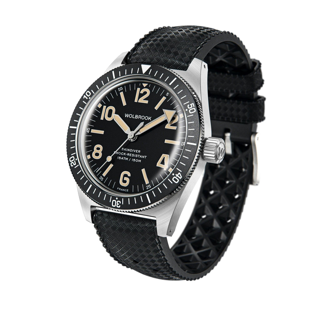 Skindiver Automatic Watch - Vintage Lum & Black Dial - Green Rubber Strap