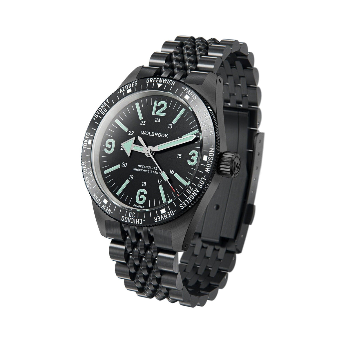 Skindiver WT Mecaquartz Watch - Green Lum & Black PVD - Black Nylon & Leather Strap
