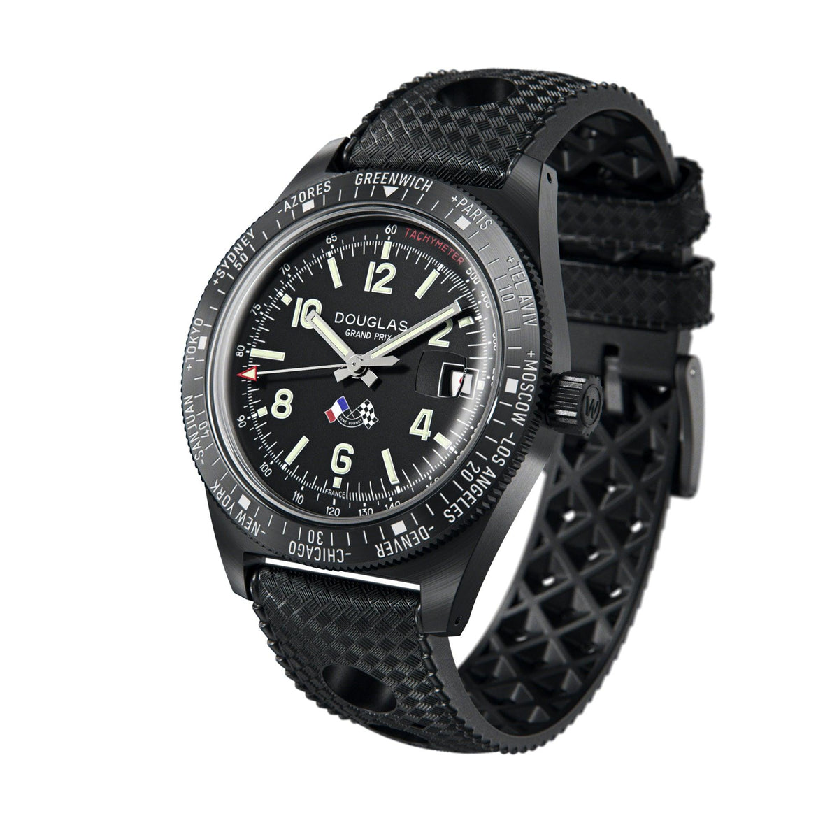 Douglas Grand Prix WT Professional Racing Watch - Black PVD - René Bonnet Djet 1962 Limited Edition - Black Rally Leather Strap