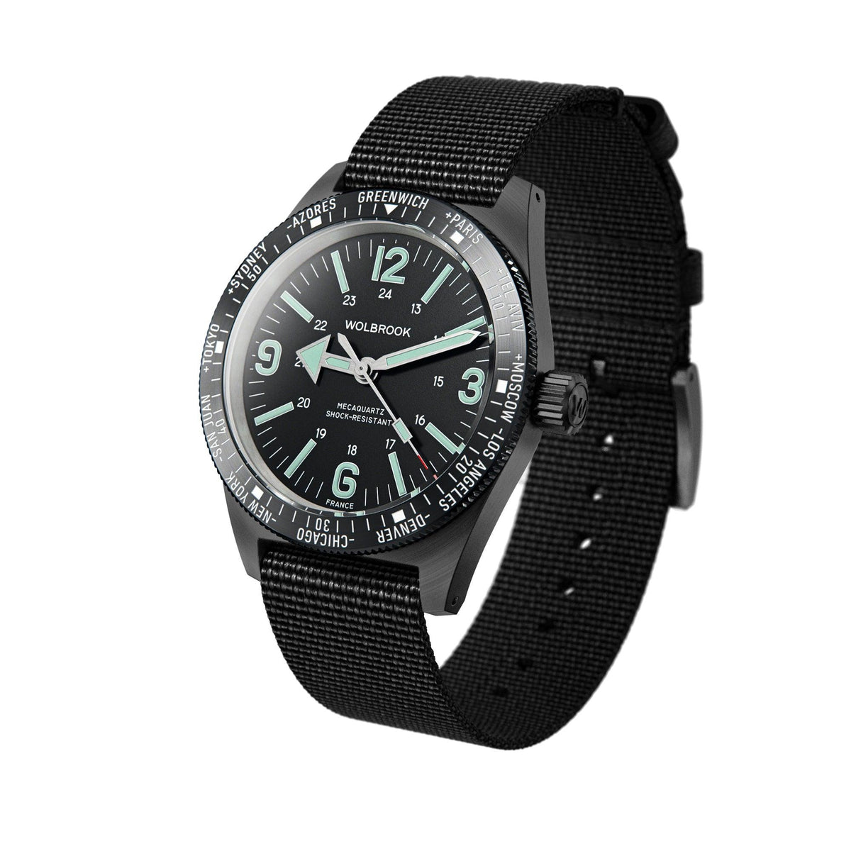 Skindiver WT Mecaquartz Watch - Green Lum & Black PVD - Black Nylon & Leather Strap